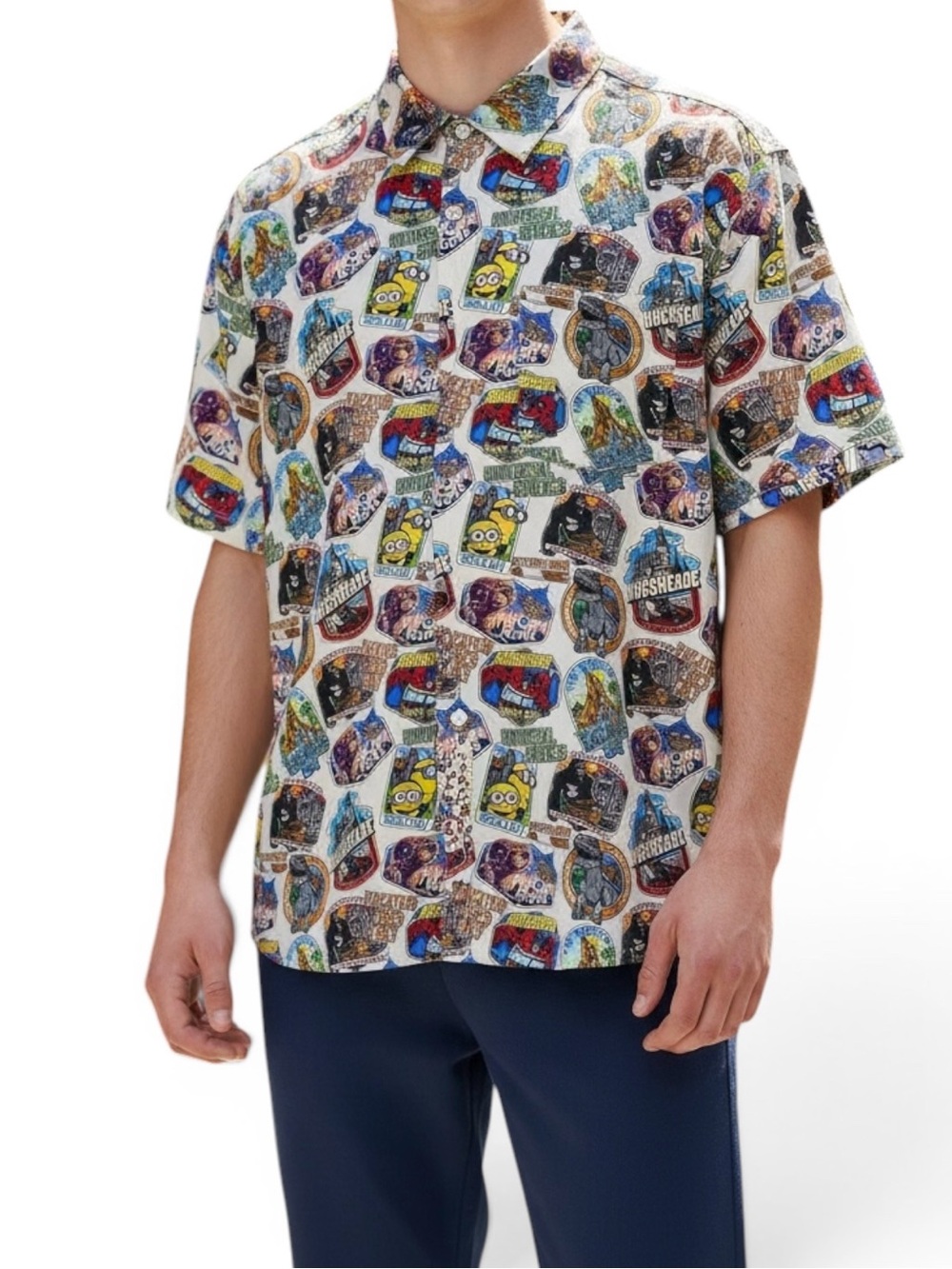 Universal Studios Theme Park Character Collage Button-Up Shirt L